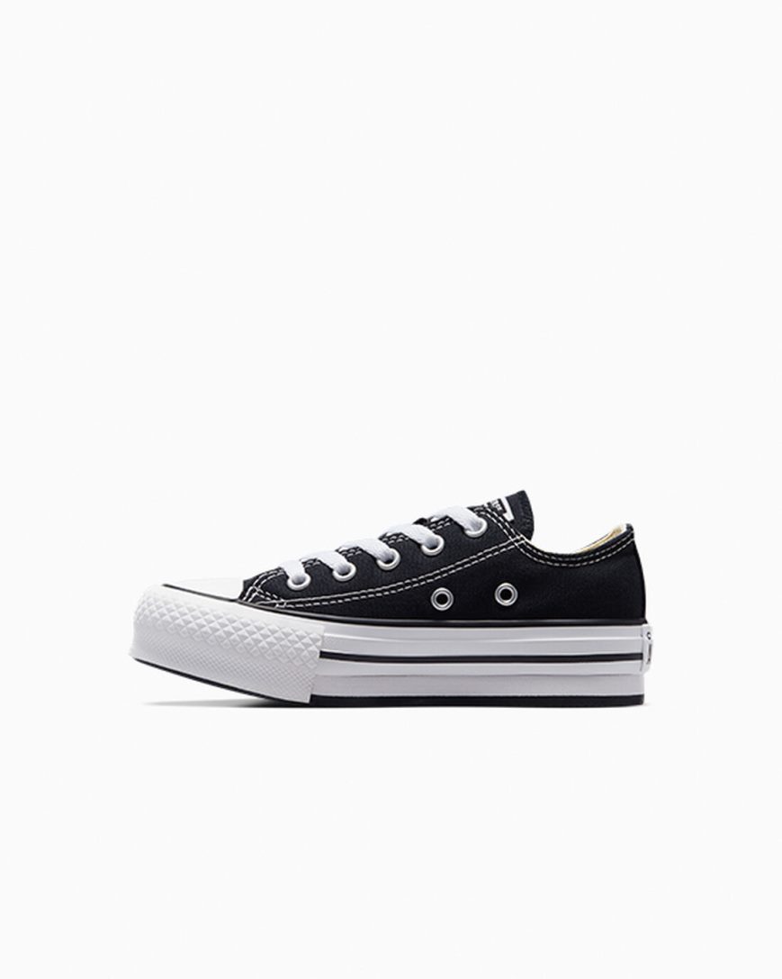 Sapatos Plataforma Converse Chuck Taylor All Star Lift Cano Baixo Menina Pretas Branco Pretas | PT V05P417